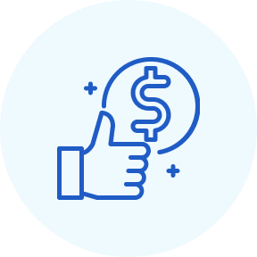 Thumbs up with dollar sign icon.