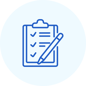 Checklist icon with pen on clipboard.